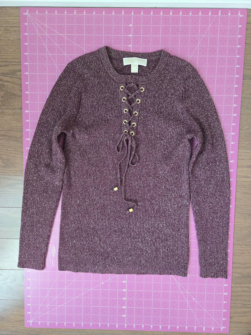 Michael Kors Maroon Lace-Up Knit Sweater Viscose Blend US S
